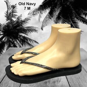 Old Navy Black Black‎ Glitter Slip On Flip Flop Sandal Womens Size 7 M